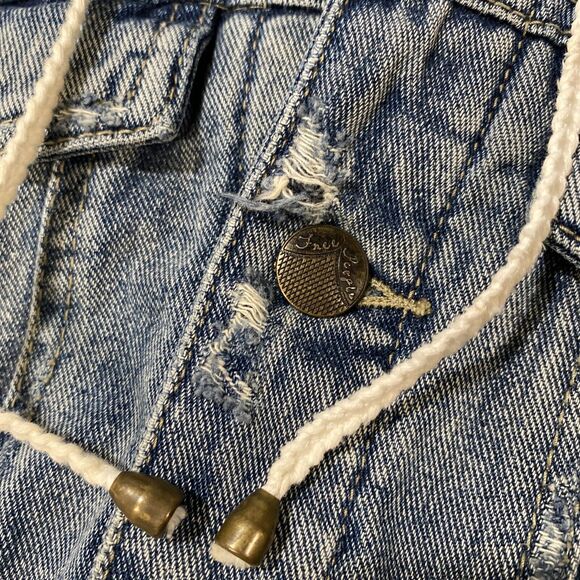 Free People Women's Small Distressed Hooded Jean Jacket Sweatshirt Combo - Picture 8 of 10